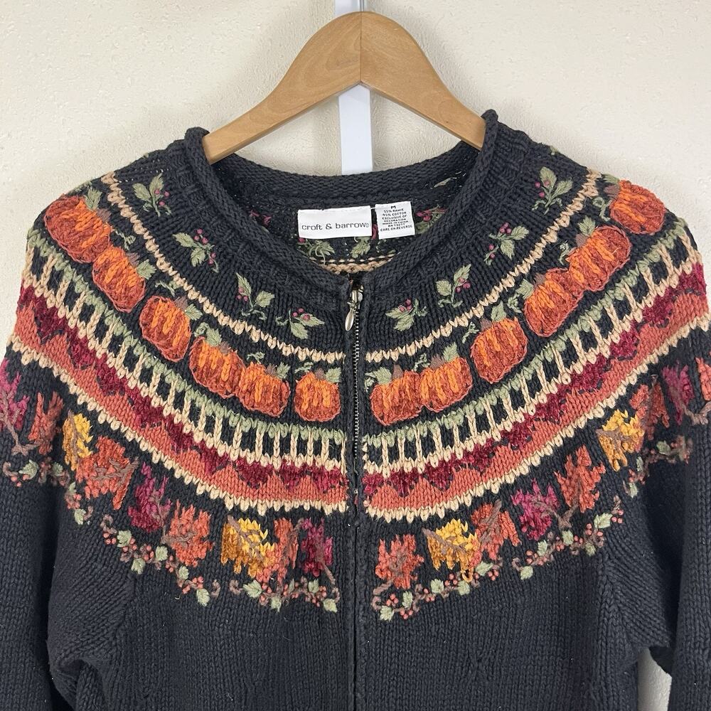 Vintage Croft & Barrow Fair Isle Zip Cardigan Sweater M Medium Folklore Autumn - Picture 2 of 6